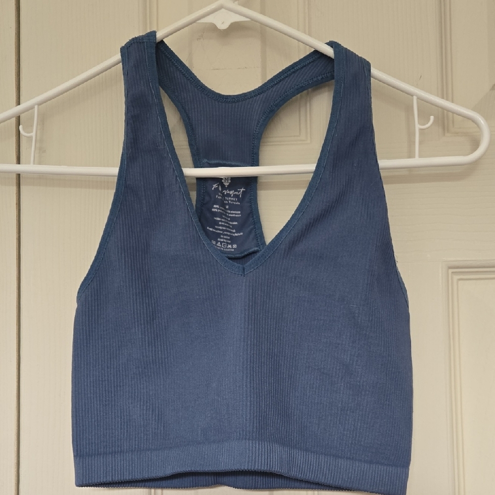 FP Movement by Free People Ribbed V-Neck Racerback Bralette - Steel Blue